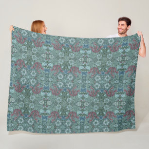 Antikes Blumenmuster Grün Blau Rot Weiß Fleecedecke