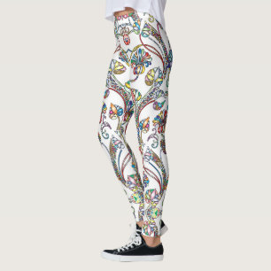 Antikes Blumenmuster Mehrfarbig auf Weiß Leggings