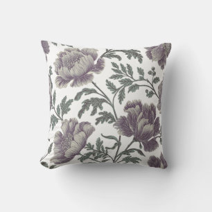 Antikes Blumenmuster mit purpurfarbenen Pfingstros Kissen