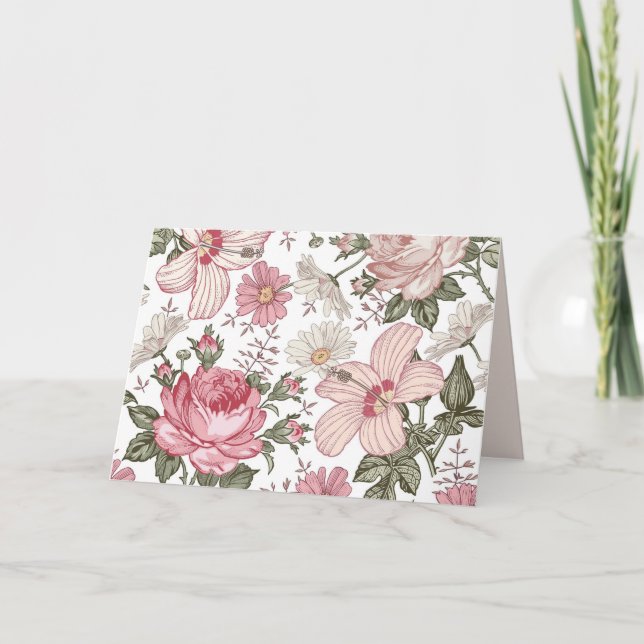 Antikes Blumenmuster mit Rosen Dankeskarte (Vorderseite)