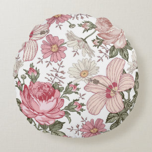 Antikes Blumenmuster mit Rosen Rundes Kissen