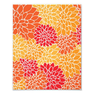 Antikes Blumenmuster Orange Rote Dahlien Blumen Fotodruck