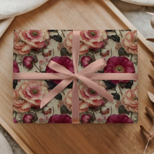 Antikes Blumenmuster Rosa Rosen Romantischer Garte Geschenkpapier