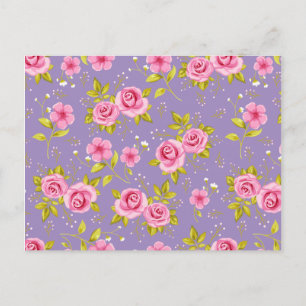 Antikes Blumenmuster Rosen Rosa Lila Postkarte