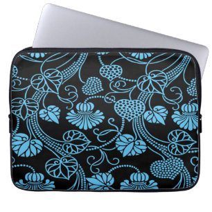 Antikes Blumenmuster Schwarz auf blau Laptopschutzhülle