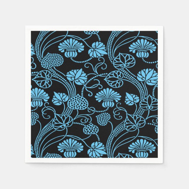 Antikes Blumenmuster Schwarz auf blau Serviette (Vorderseite)