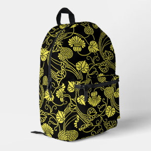 Antikes Blumenmuster Schwarz und Gelb Bedruckter Rucksack