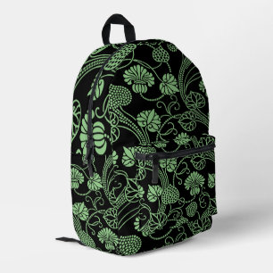 Antikes Blumenmuster Schwarz und Grün Bedruckter Rucksack