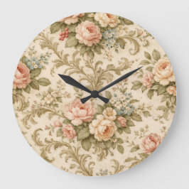 Antikes Blumenmuster Tapete Große Wanduhr