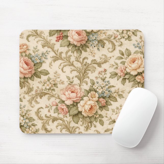 Antikes Blumenmuster Tapete  Mousepad (Mit Mouse)