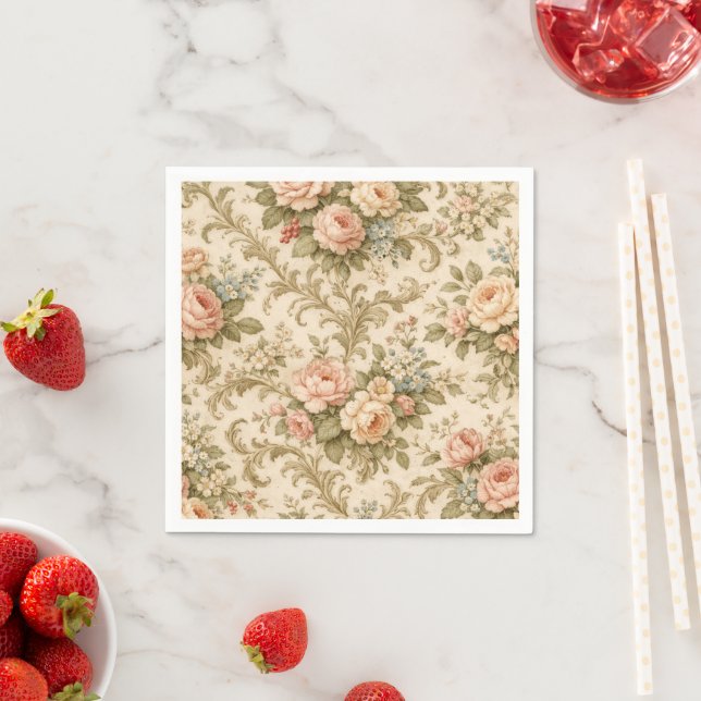 Antikes Blumenmuster Tapete  Serviette (Beispiel)