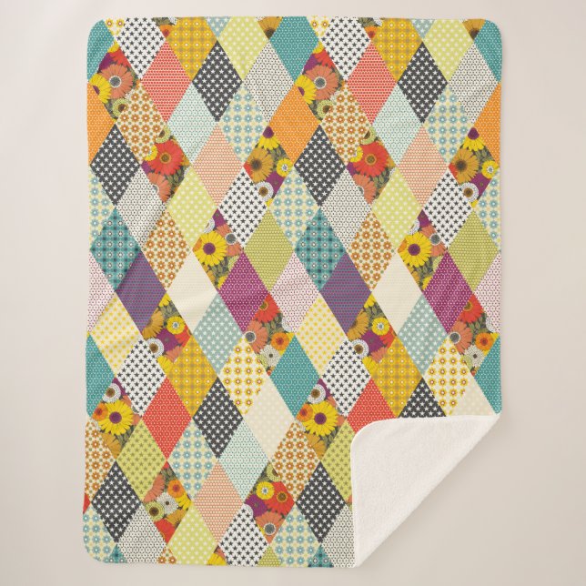 antikes Blumenpatchwork-Quilt Sherpadecke (Vorderseite)