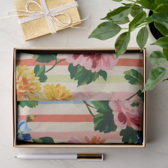 Antikes Blumenstreifenmuster Seidenpapier (Geschenk)