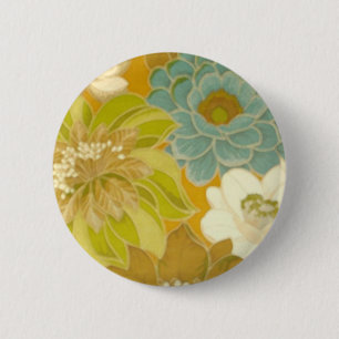 Antikes Blumenwallpaper, Türkis Grün & Braun Button