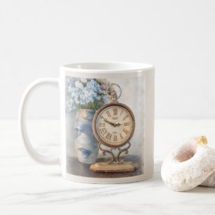 Antikes Blumiges Französisches Landhaus-Uhr-Dekor  Kaffeetasse