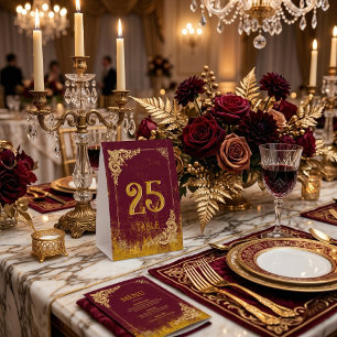 Antikes Bordeauxrot und Gold Elegant Tischaufsteller