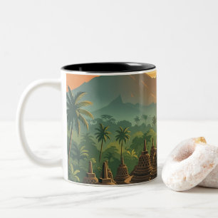 Antikes Borobudur-Tempel Indonesien Sonnenaufgang Zweifarbige Tasse