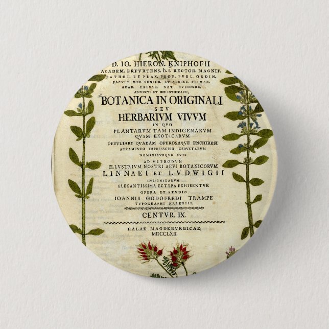 Antikes Botanik-Buchzeichen Button (Vorderseite)
