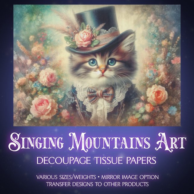 Antikes botanisches Decoupage-Kit für Kätzchen  Seidenpapier (Von Creator hochgeladen)