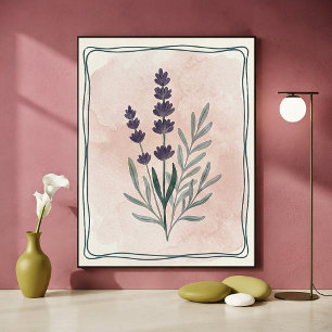 Antikes botanisches Lavendel und Wasserfarben-Rosé Poster