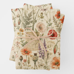 Antikes botanisches Mohn-Geschenkpapier Geschenkpapier Set