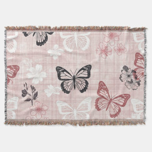 Antikes botanisches Schmetterlings-Toile-Muster (1 Decke