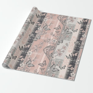 Antikes Botanisches Schmetterlings-Toile-Muster (1 Geschenkpapier