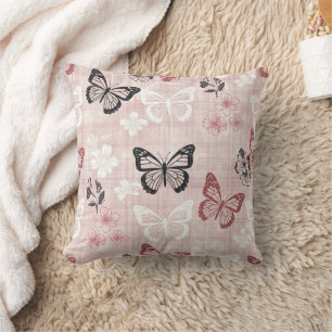 Antikes botanisches Schmetterlings-Toile-Muster (1 Kissen