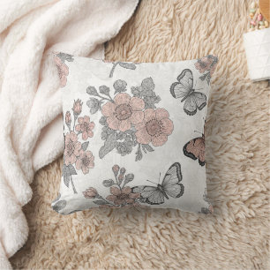 Antikes botanisches Schmetterlings-Toile-Muster (2 Kissen