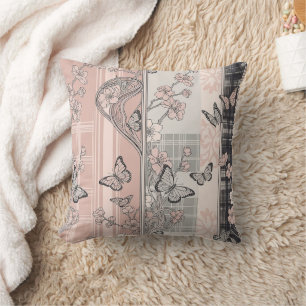 Antikes botanisches Schmetterlings-Toile-Muster (4 Kissen