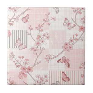 Antikes botanisches Schmetterlings-Toile-Muster (7 Fliese