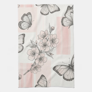 Antikes botanisches Schmetterlings-Toile-Muster (9 Geschirrtuch