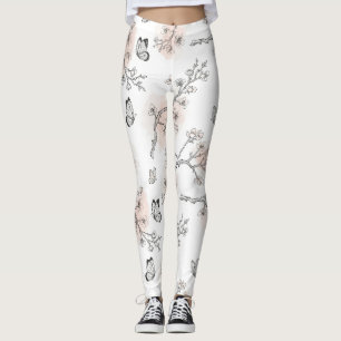 Antikes botanisches Schmetterlings-Toile-Muster (9 Leggings