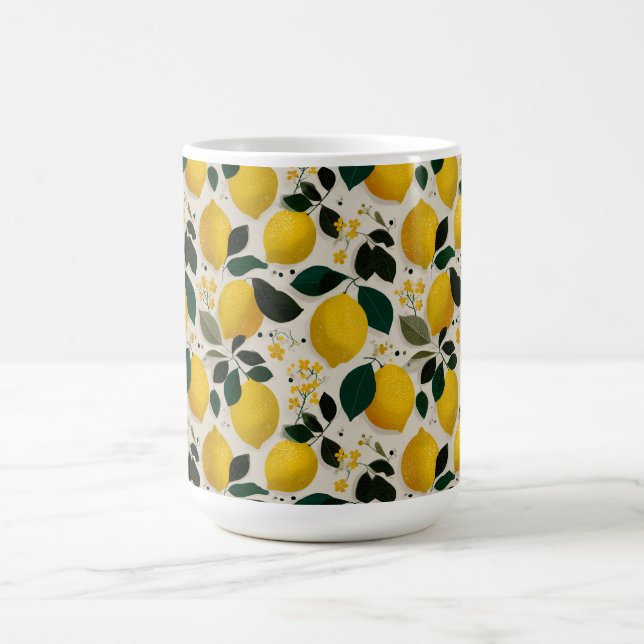 Antikes botanisches Zitronen-Nahtlosmuster Kaffeetasse (Mittel)