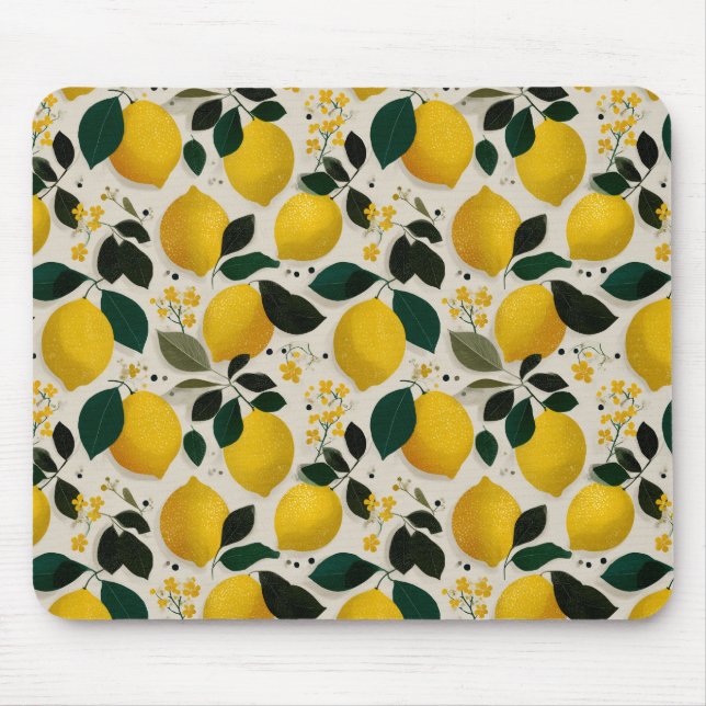 Antikes botanisches Zitronen-Nahtlosmuster Mousepad (Vorne)