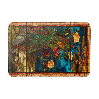 Antikes Buntglas mit Pfauen und Blumen Badematte