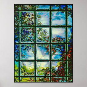 Antikes Buntglas-Szenenfenster Poster