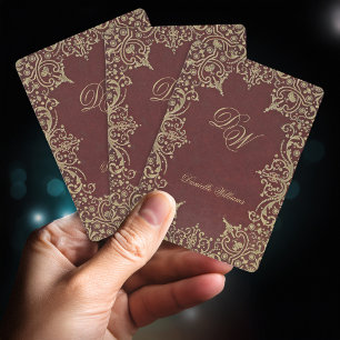 Antikes Burgunder Gold Monogramm Benutzername Rot Spielkarten