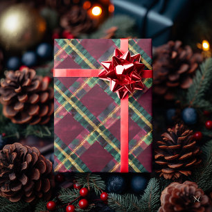 Antikes Burgunderrot und Grün Kariert – Rustikale Geschenkpapier