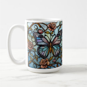 Antikes Butzenscheiben Blau Schmetterling Kunst  Kaffeetasse