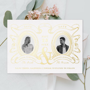 Antikes Cameo-Foto Save the Date Gold Folieneinladung