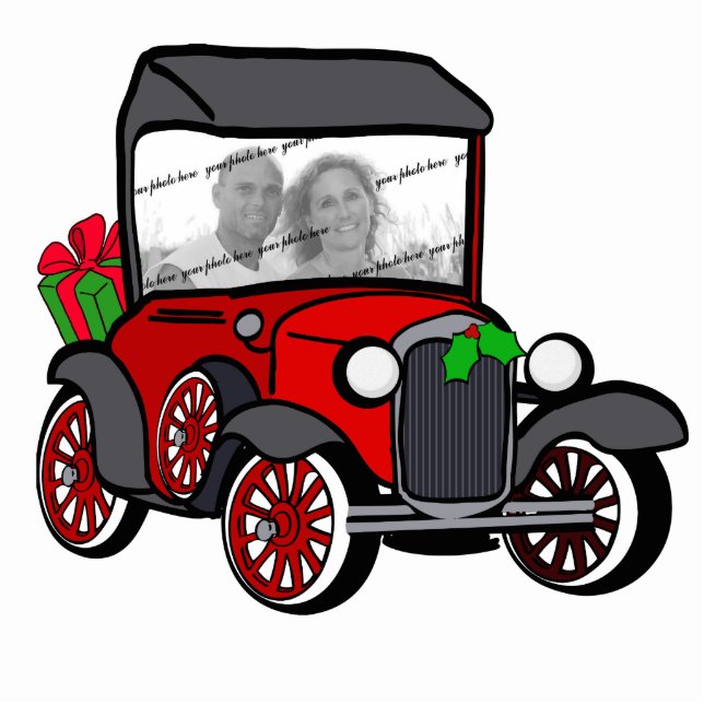 Antikes Car Weihnachts-Foto Fotoskulptur Ornament (Vorne)