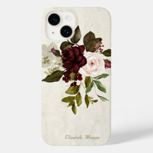 Antikes Chic Spitze Burgunder Blumen Case-Mate iPhone 14 Hülle