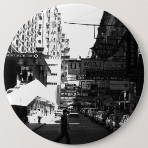 Antikes China Hongkong Straße Stadt Autos Button