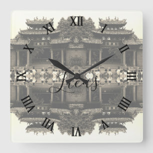 Antikes China Kanton Foshan Ahnenhalle Groß Quadratische Wanduhr
