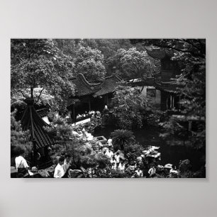 Antikes China Shanghai Yuyuan-Garten Touristen Poster