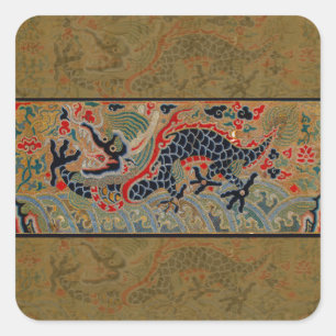 Antikes chinesisches Drache Seidenstickerei-Muster Quadratischer Aufkleber
