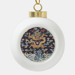 Antikes chinesisches Drachen-orient-Seidenmuster Keramik Kugel-Ornament