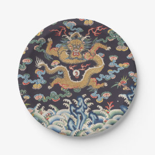 Antikes chinesisches Drachen-orientalisches Seiden Pappteller