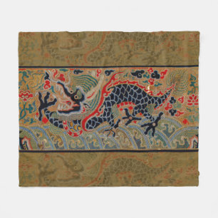 Antikes chinesisches Drachen-Seidenstickereimuster Fleecedecke